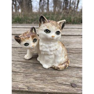 Vintage ceramic Orange Tabby Cat Mom Kitten Figurine